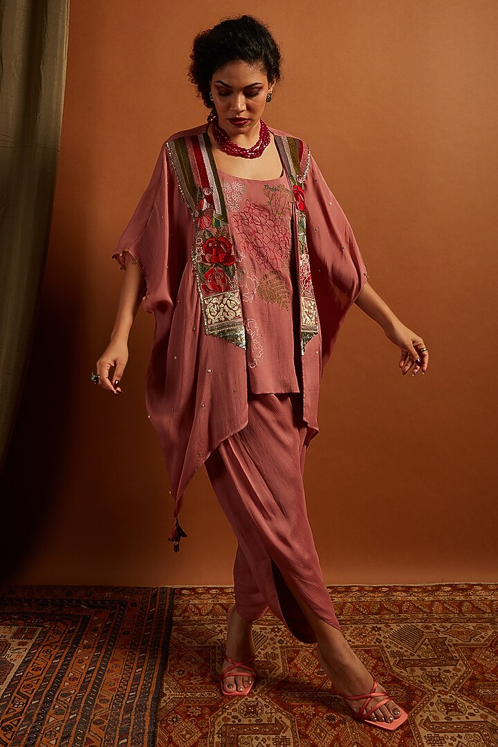 Blush Pink Crepe Chiffon Embroidered Co-Ord Set by Half Full Curve at Pernia's Pop Up Shop