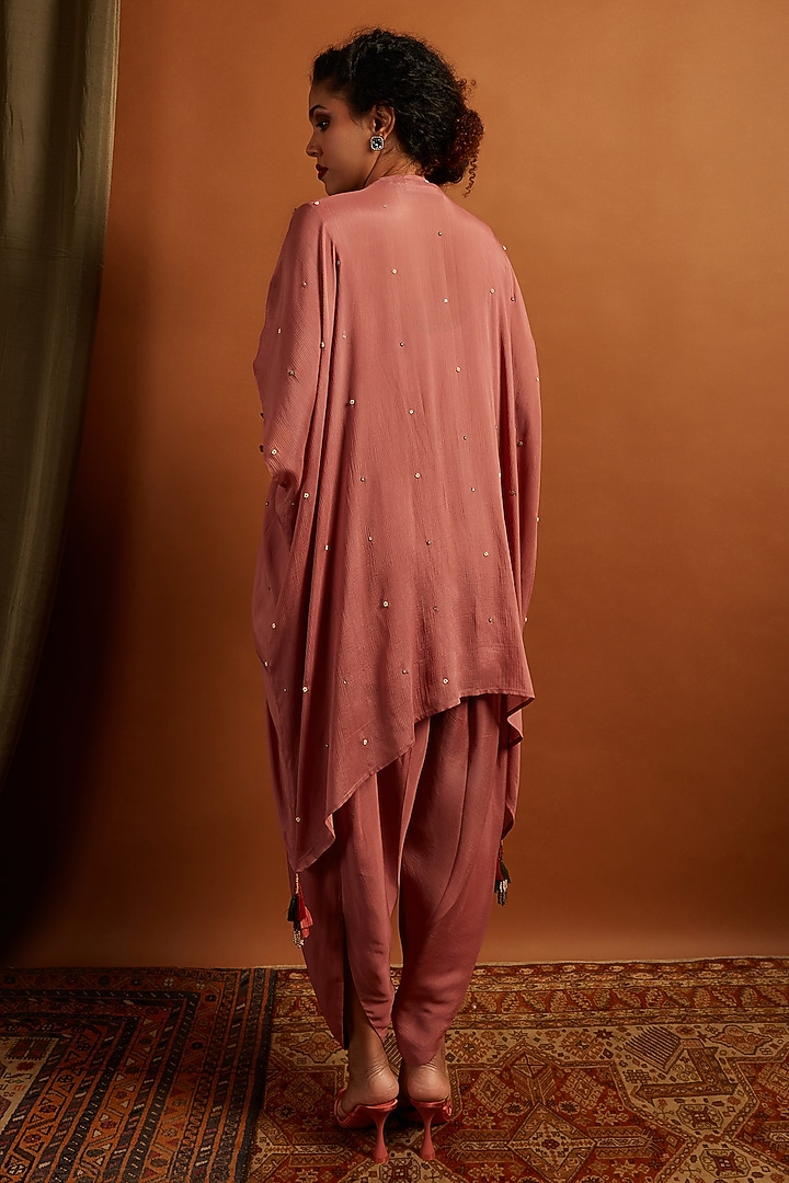Blush Pink Crepe Chiffon Embroidered Co-Ord Set by Half Full Curve at Pernia's Pop Up Shop