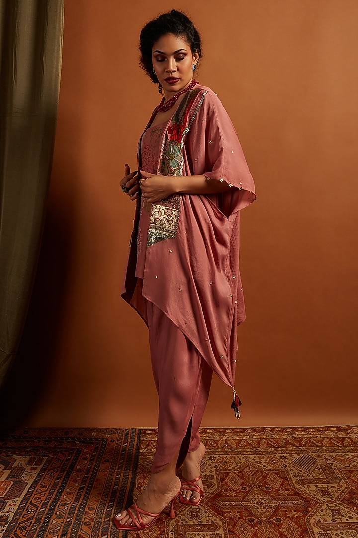 Blush Pink Crepe Chiffon Embroidered Co-Ord Set by Half Full Curve at Pernia's Pop Up Shop