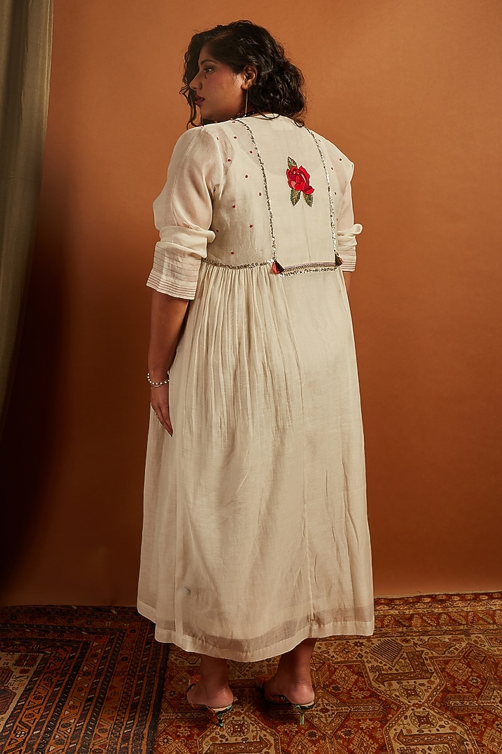 Ecru Crepe Chiffon Embroidered Jacket by Half Full Curve at Pernia's Pop Up Shop