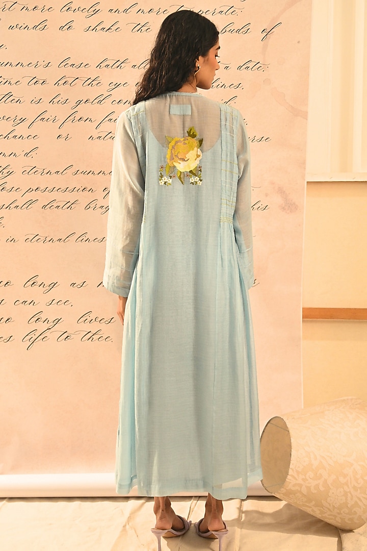 Pastel Blue Fine Chanderi Thread Embroidered Jacket by Half Full Curve at Pernia's Pop Up Shop