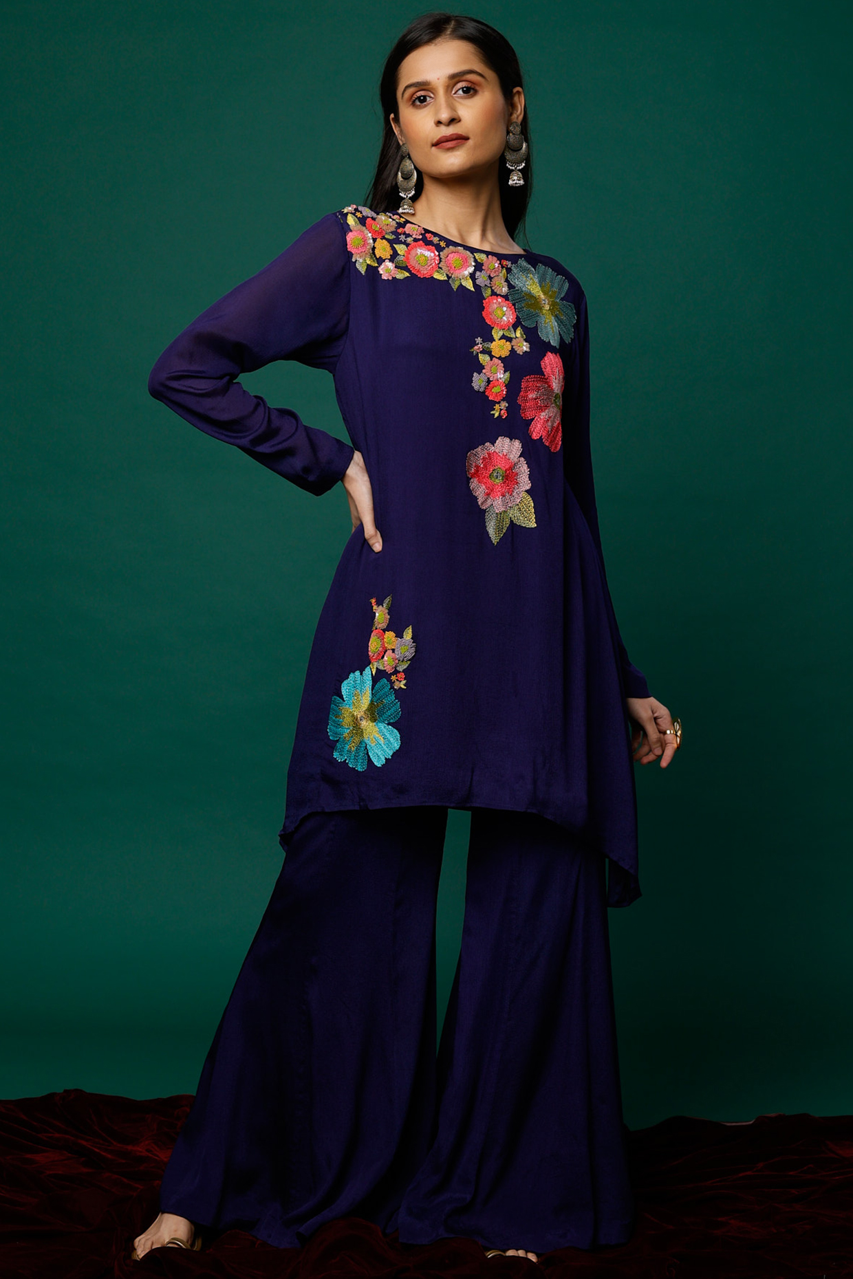 Cobalt Blue Embroidered Tunic Set by Half Full Curve at Pernia's Pop Up Shop