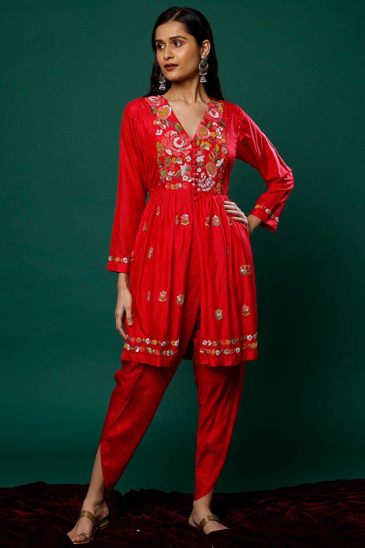 Red Silk Pant Set by Half Full Curve at Pernia's Pop Up Shop