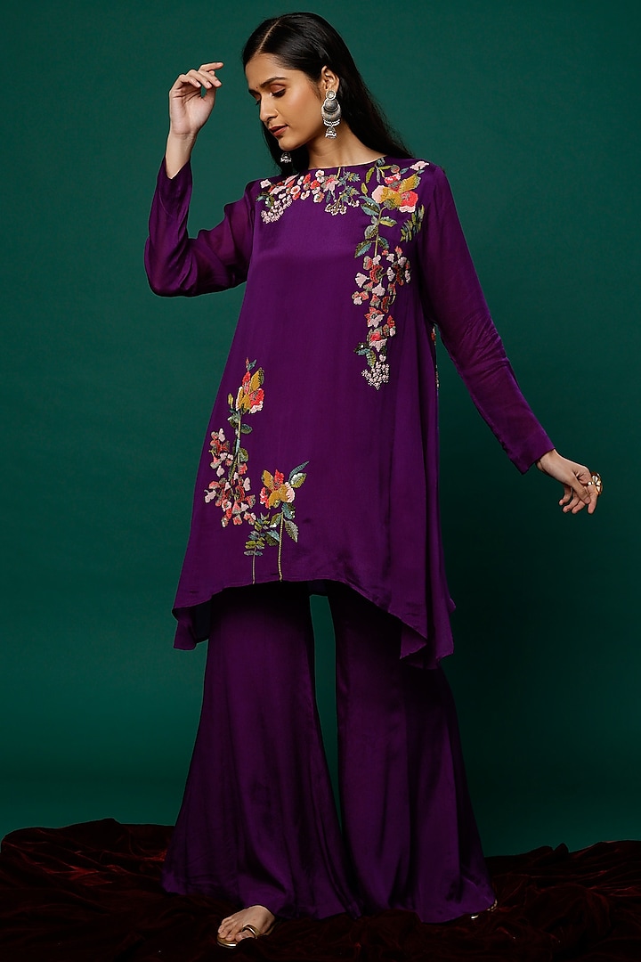 Purple Embroidered Tunic Set by Half Full Curve at Pernia's Pop Up Shop