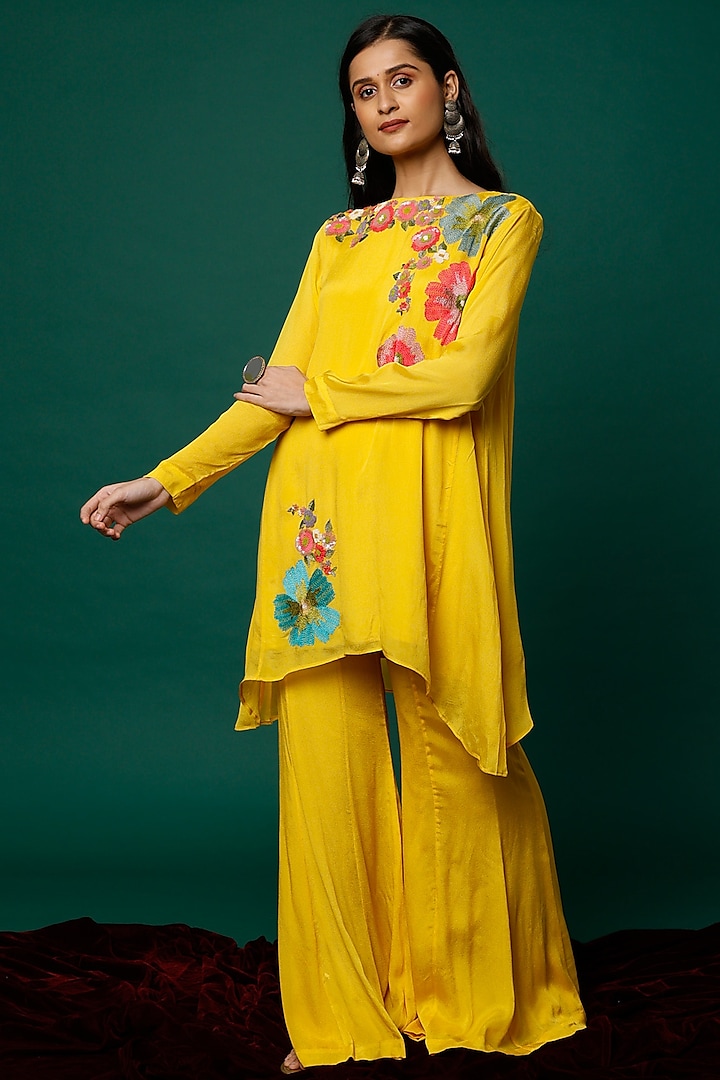 Yellow Embroidered Tunic Set by Half Full Curve at Pernia's Pop Up Shop