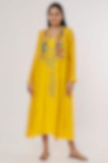 Yellow Hand Embroidered Jacket Set by Half Full Curve