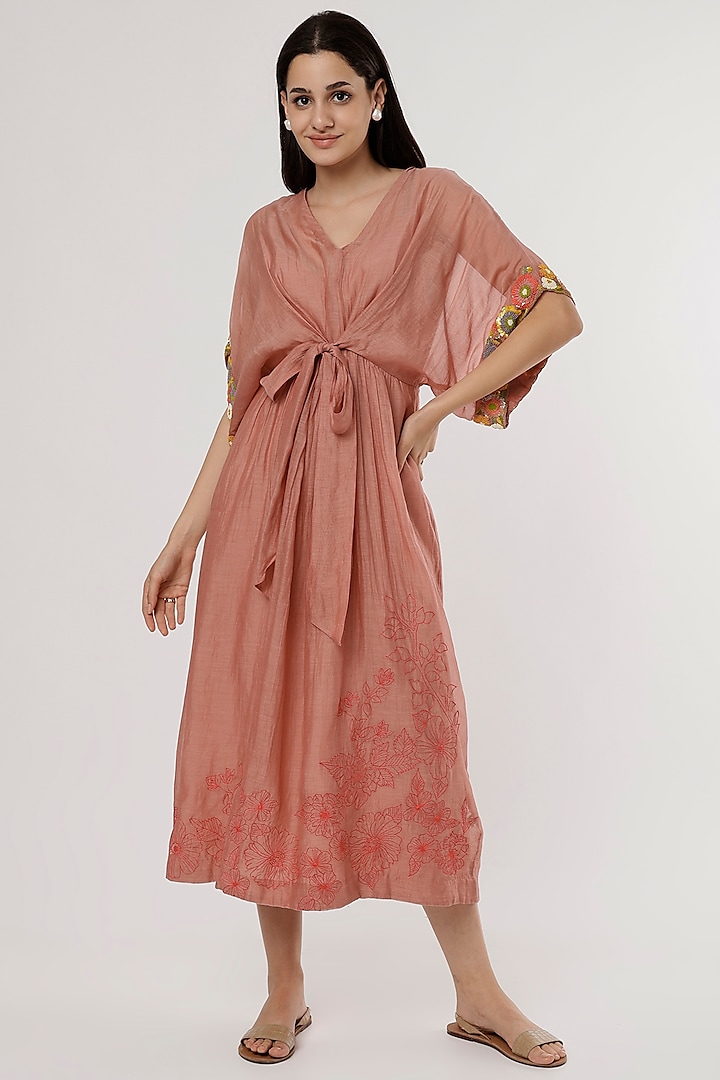 Nude Hand Embroidered Dress by Half Full Curve at Pernia's Pop Up Shop