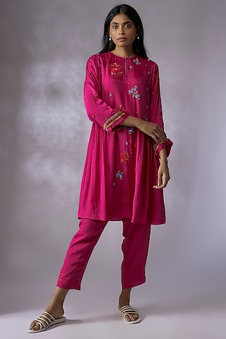 Pink Crepe Chiffon Co-Ord Set by Half Full Curve