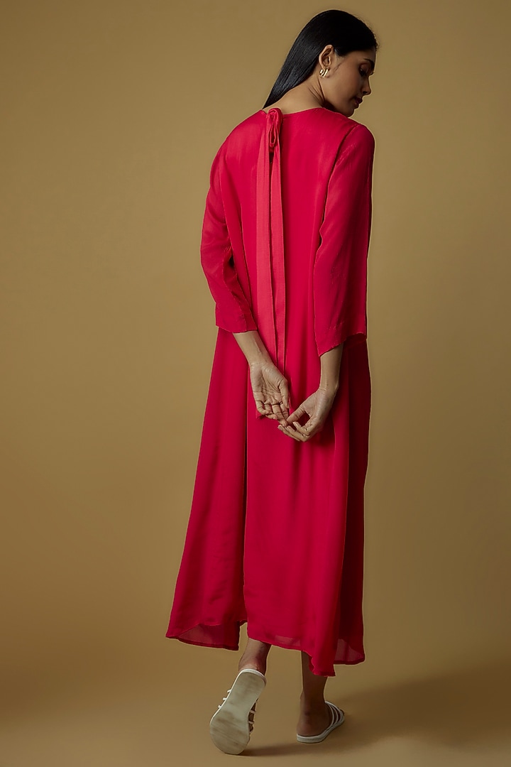 Red Crepe Chiffon Floral Hand Embroidered Vacation Dress by Half Full Curve at Pernia's Pop Up Shop