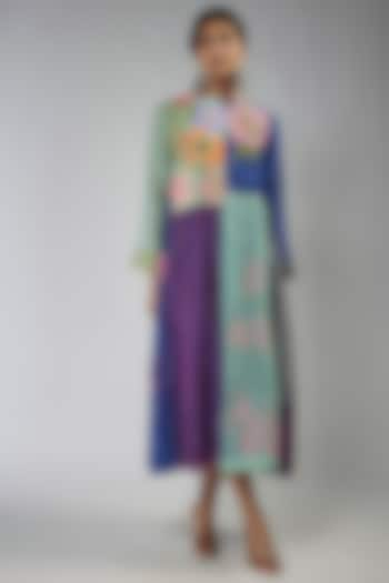 Multi-Colored Fine Chanderi Hand Embroidered Kaftan Dress by Half Full Curve at Pernia's Pop Up Shop