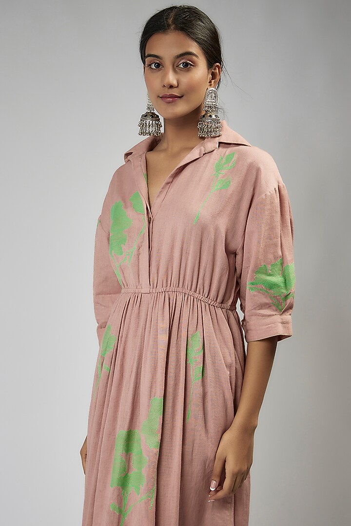Pink Cotton Embroidered Vacation Shirt Dress by Half Full Curve at Pernia's Pop Up Shop