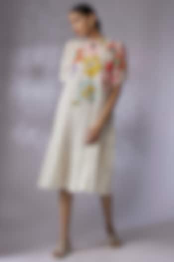 Ivory Fine Chanderi Embroidered Vacation Dress by Half Full Curve at Pernia's Pop Up Shop