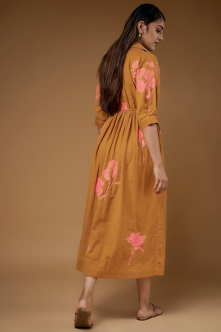 Yellow Cotton Linen Embroidered Vacation Dress by Half Full Curve at Pernia's Pop Up Shop