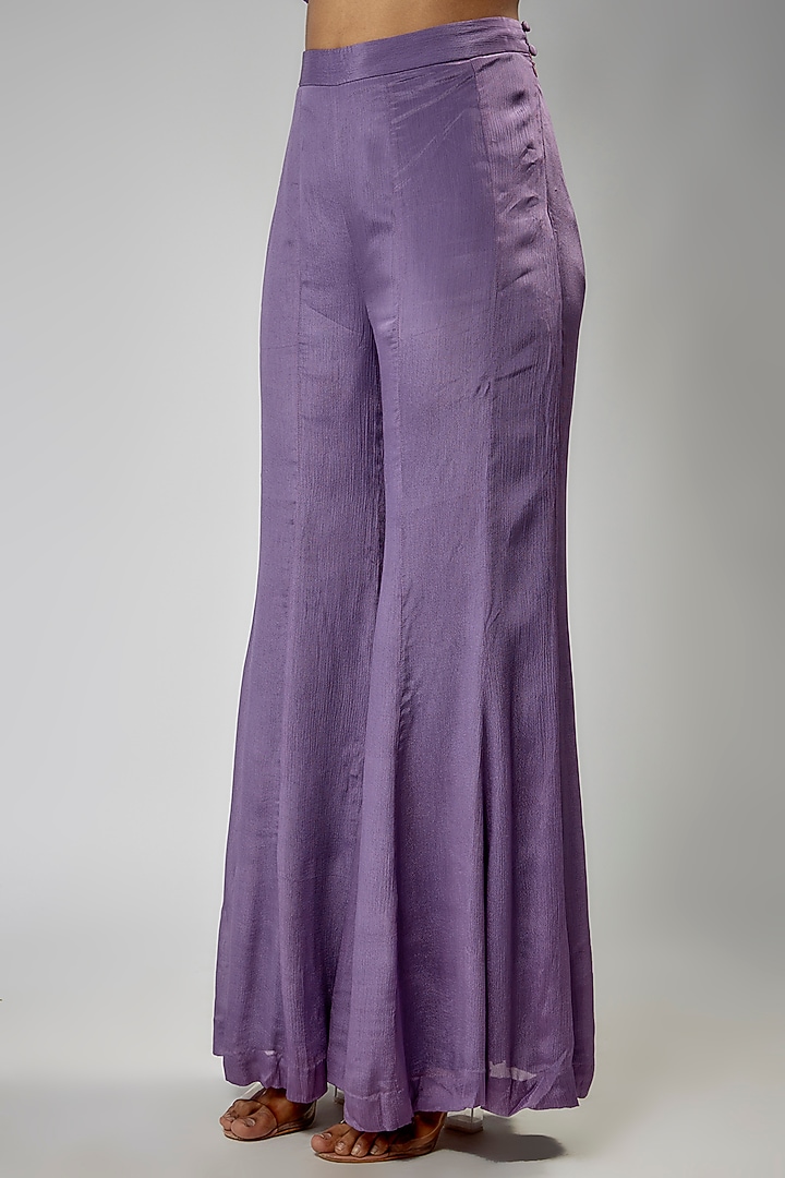 Purple Crepe Chiffon Hand Embroidered Kurta Set by Half Full Curve at Pernia's Pop Up Shop