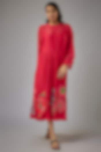 Pink Fine Chanderi Hand & Machine Embroidered Dress by Half Full Curve