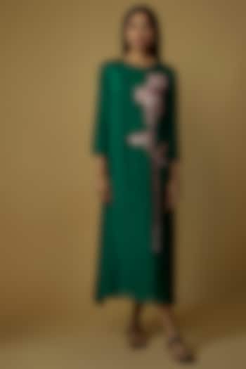 Green Crepe Chiffon Hand Embroidered Vacation Dress by Half Full Curve at Pernia's Pop Up Shop