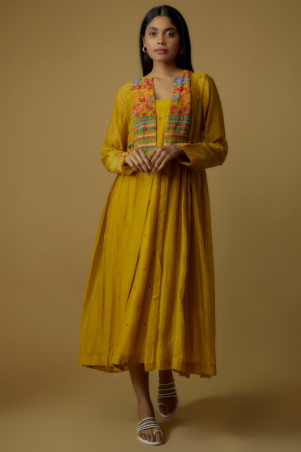 0 - 14 years Anamika silk type pattu frock with overcoat –  www.vannamayil.com