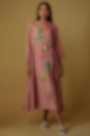 Pink Crepe Chiffon Hand Embroidered Vacation Dress by Half Full Curve at Pernia's Pop Up Shop