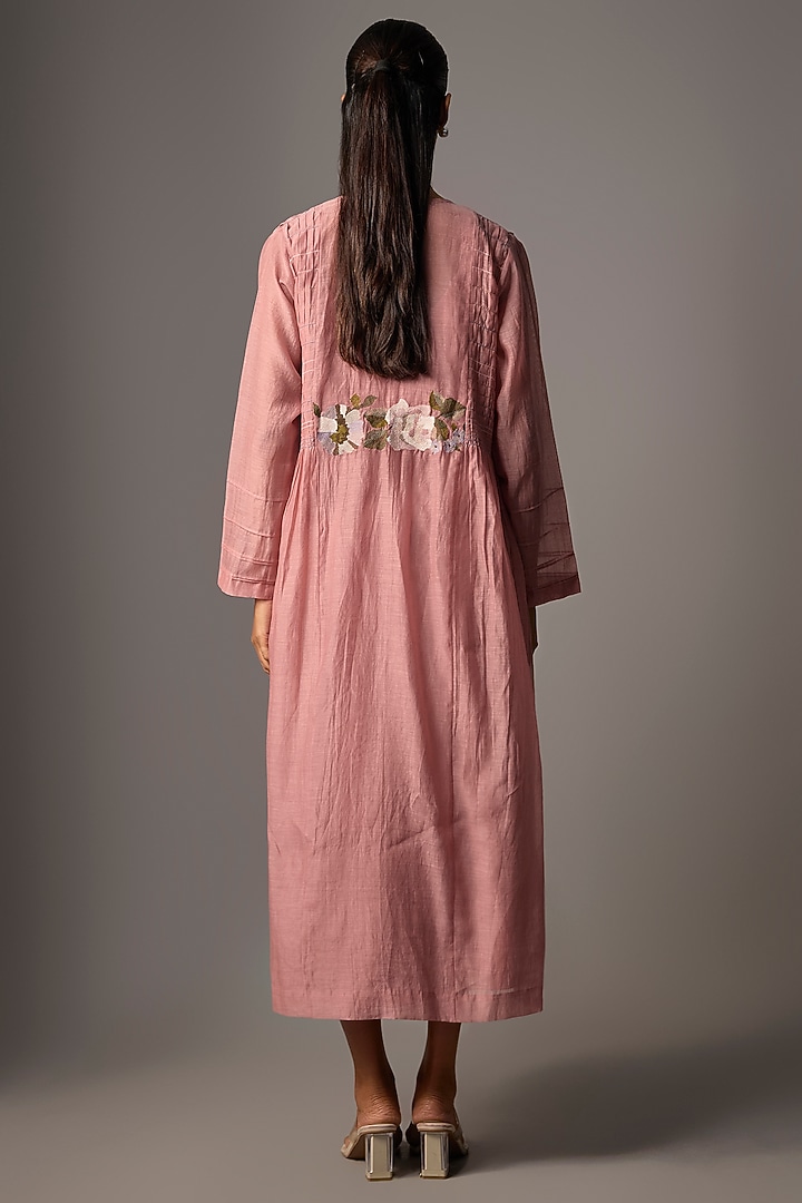 Blush Pink Fine Chanderi Embroidered Jacket Set by Half Full Curve at Pernia's Pop Up Shop