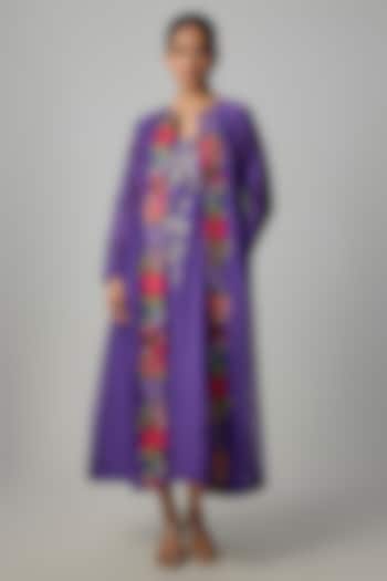 Purple Fine Chanderi Embroidered Jacket With Inner by Half Full Curve at Pernia's Pop Up Shop