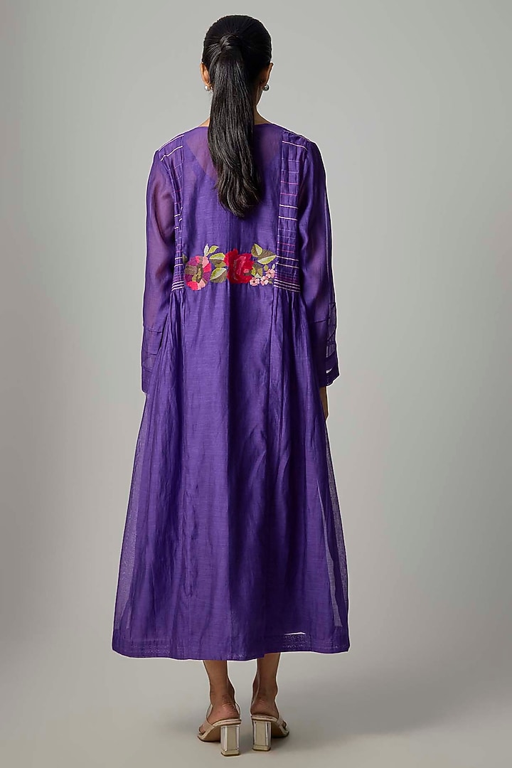 Purple Fine Chanderi Embroidered Jacket With Inner by Half Full Curve at Pernia's Pop Up Shop