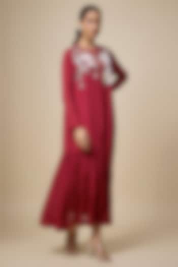 Red Crepe Chiffon Hand Embroidered Flapper Vacation Dress by Half Full Curve at Pernia's Pop Up Shop