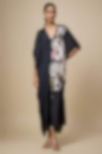 Black Crepe Chiffon Hand Embroidered Kaftan by Half Full Curve at Pernia's Pop Up Shop