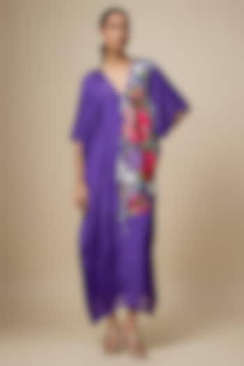 Purple Crepe Chiffon Hand Embroidered Kaftan by Half Full Curve at Pernia's Pop Up Shop