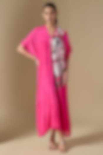 Pink Crepe Chiffon Hand Embroidered Kaftan by Half Full Curve at Pernia's Pop Up Shop