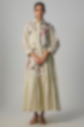 Ivory Fine Chanderi Embroidered Flapper Midi Shirt Tunic by Half Full Curve at Pernia's Pop Up Shop