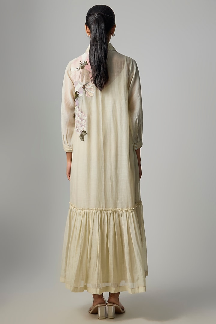 Ivory Fine Chanderi Embroidered Flapper Midi Shirt Tunic by Half Full Curve at Pernia's Pop Up Shop