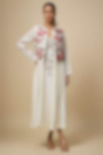 Ivory Fine Chanderi Hand Embroidered Jacket Set by Half Full Curve at Pernia's Pop Up Shop