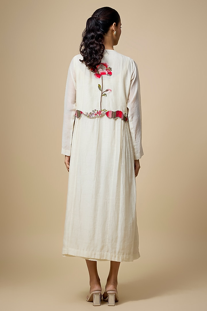 Ivory Fine Chanderi Hand Embroidered Jacket Set by Half Full Curve at Pernia's Pop Up Shop