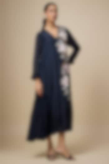 Black Crepe Chiffon Hand Embroidered Paneled Vacation Dress by Half Full Curve at Pernia's Pop Up Shop