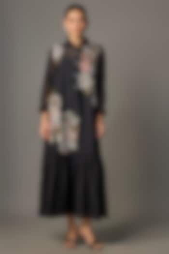 Black Fine Chanderi Embroidered Flapper Midi Shirt Tunic by Half Full Curve at Pernia's Pop Up Shop