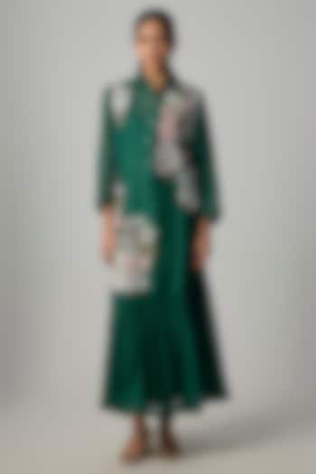 Emerald Fine Chanderi Embroidered Flapper Midi Shirt Tunic by Half Full Curve at Pernia's Pop Up Shop