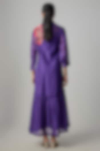 Purple Fine Chanderi Embroidered Flapper Midi Shirt Tunic by Half Full Curve at Pernia's Pop Up Shop