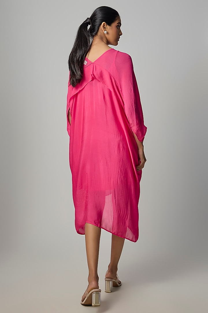 Pink Crepe Chiffon Embroidered Draped Kaftan by Half Full Curve at Pernia's Pop Up Shop