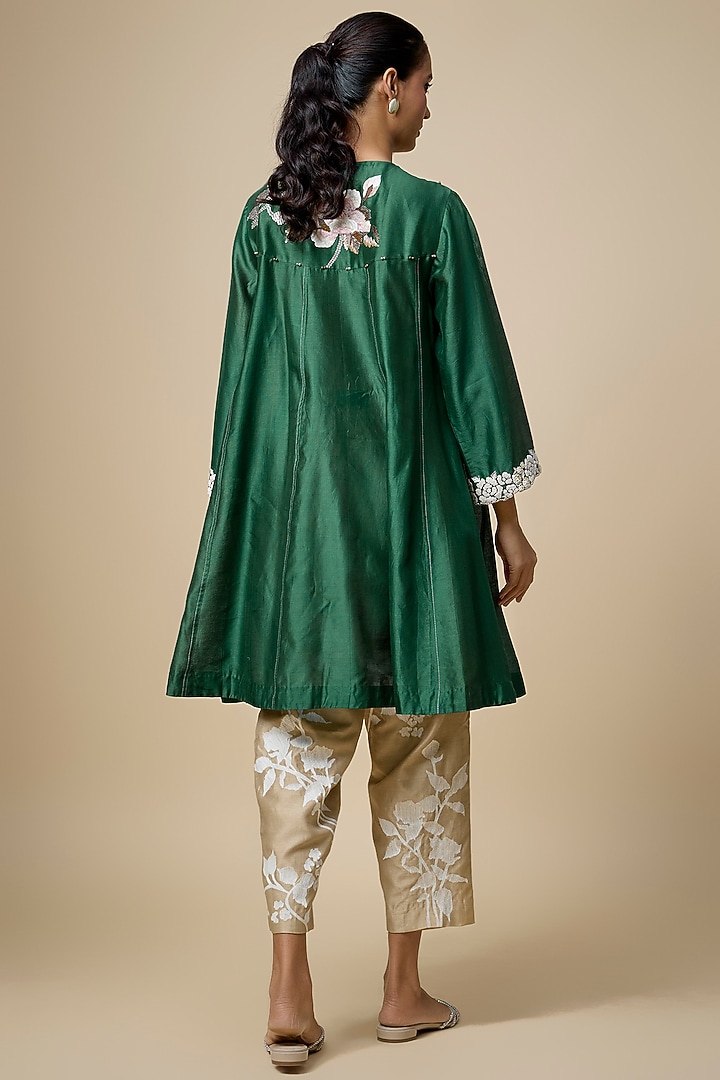 Green Heavy Chanderi Thread Hand Embroidered Short Wedding Anarkali Set by Half Full Curve at Pernia's Pop Up Shop