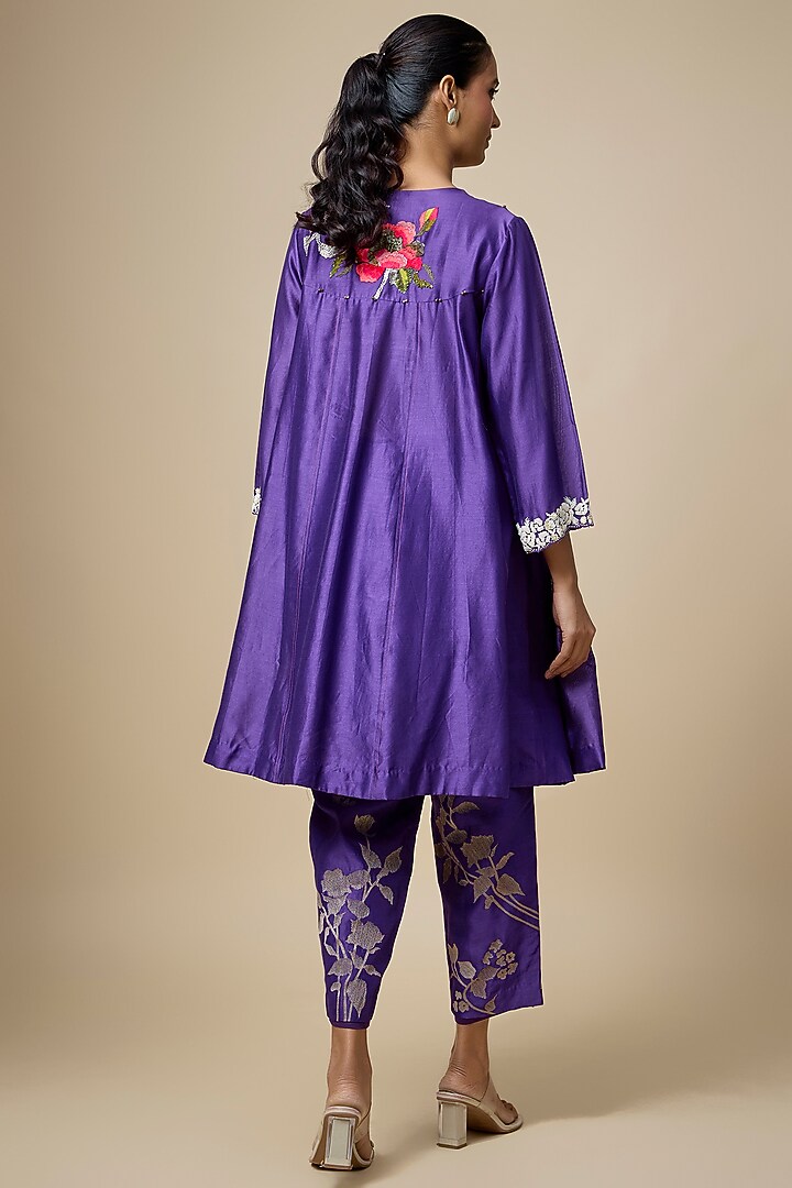 Purple Heavy Chanderi Thread Hand Embroidered Short Wedding Anarkali Set by Half Full Curve at Pernia's Pop Up Shop