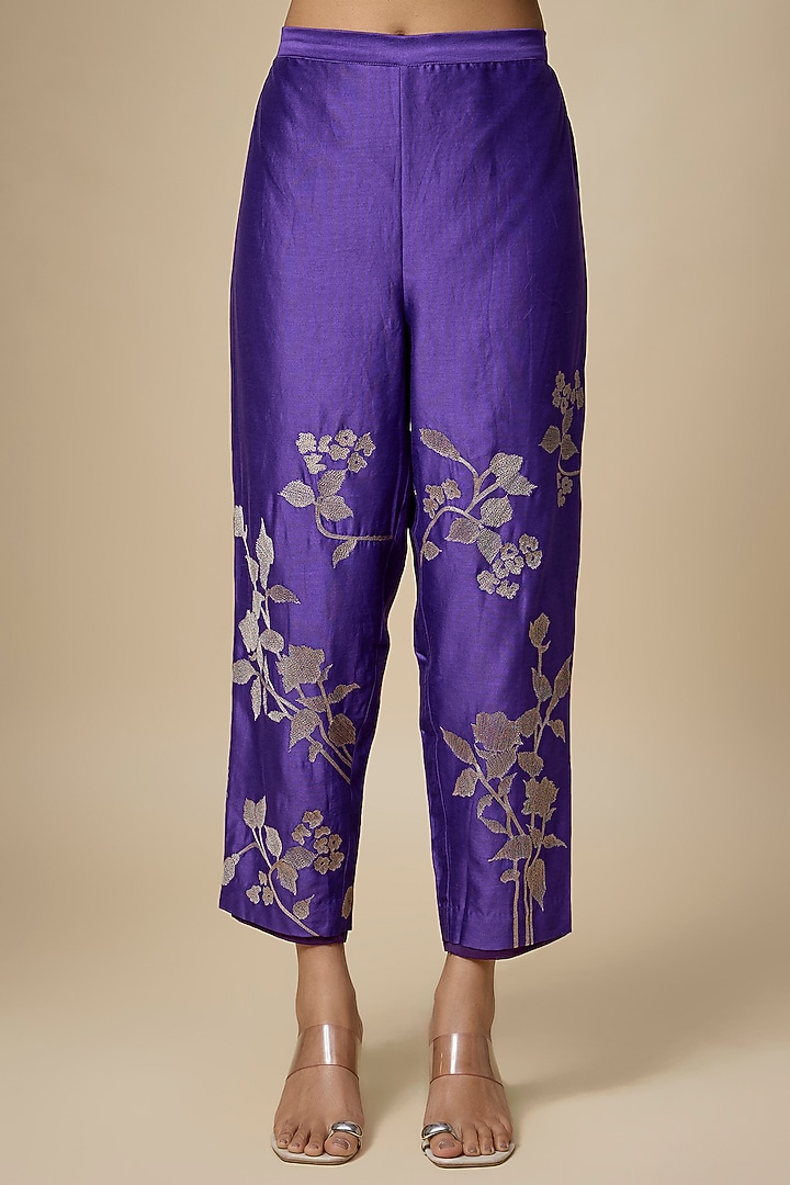 Purple Heavy Chanderi Thread Hand Embroidered Short Wedding Anarkali Set by Half Full Curve at Pernia's Pop Up Shop