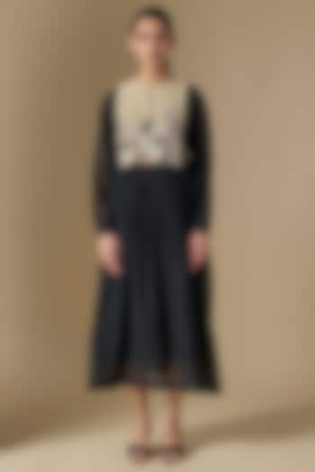 Black Fine Chanderi Hand Embroidered Vacation Dress by Half Full Curve at Pernia's Pop Up Shop