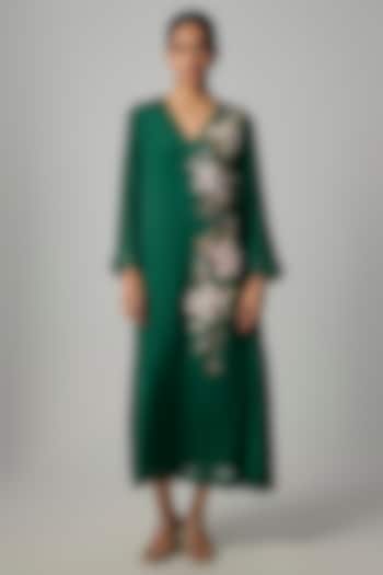 Green Crepe Chiffon Embroidered Tunic by Half Full Curve at Pernia's Pop Up Shop