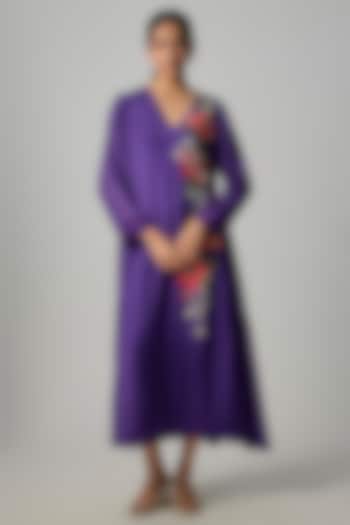 Purple Crepe Chiffon Embroidered Tunic by Half Full Curve at Pernia's Pop Up Shop