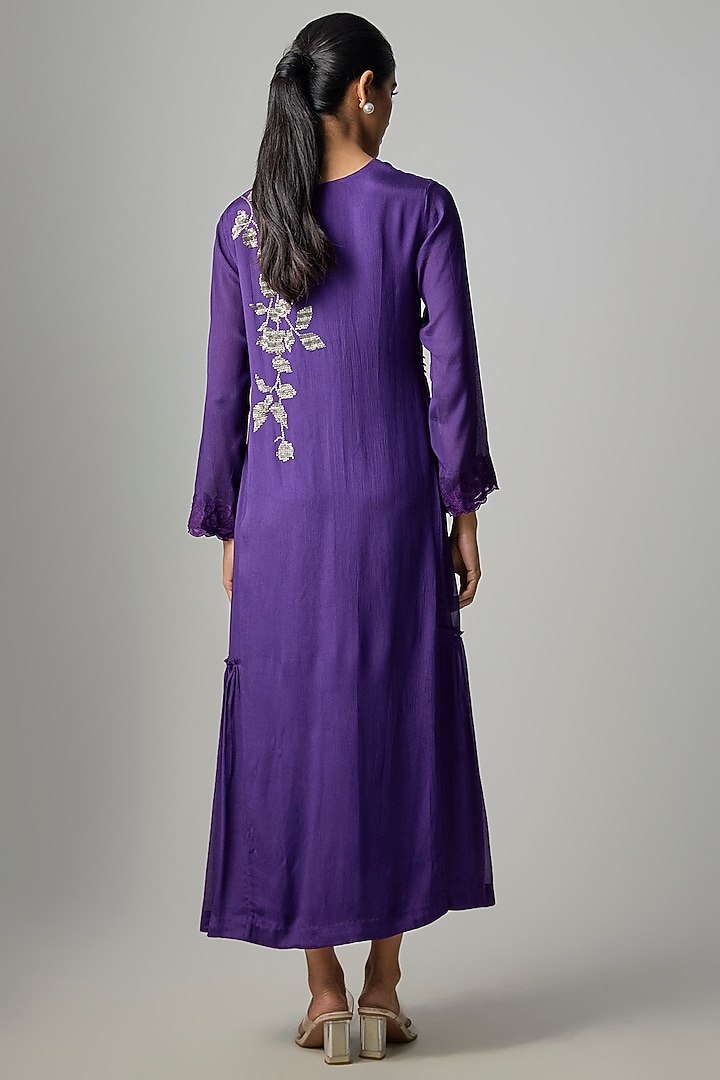 Purple Crepe Chiffon Embroidered Tunic by Half Full Curve at Pernia's Pop Up Shop