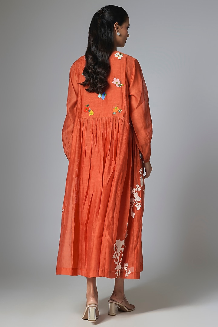 Orange Fine Chanderi Gathered Vacation Dress by Half Full Curve at Pernia's Pop Up Shop