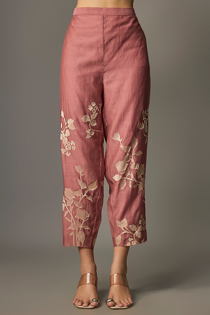 Pink Fine Chanderi Embroidered Kurta Set by Half Full Curve at Pernia's Pop Up Shop