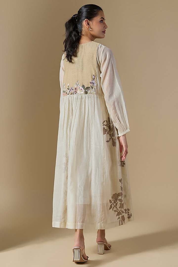 Ivory Fine Chanderi Hand Embroidered Vacation Dress by Half Full Curve at Pernia's Pop Up Shop