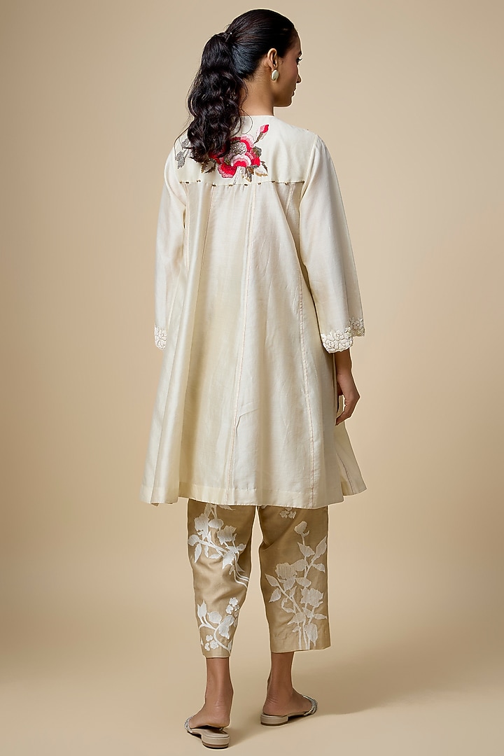 Ivory Heavy Chanderi Thread Hand Embroidered Short Wedding Anarkali Set by Half Full Curve at Pernia's Pop Up Shop