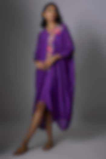 Purple Crepe Chiffon Hand Embroidered Kaftan by Half Full Curve at Pernia's Pop Up Shop